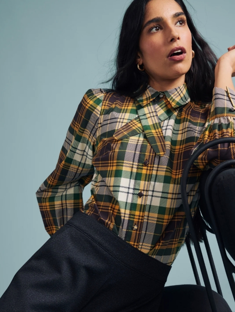 Universal Standard Janet Tie-Neck Plaid Button-Up Shirt. SOLD OUT ONLINE!